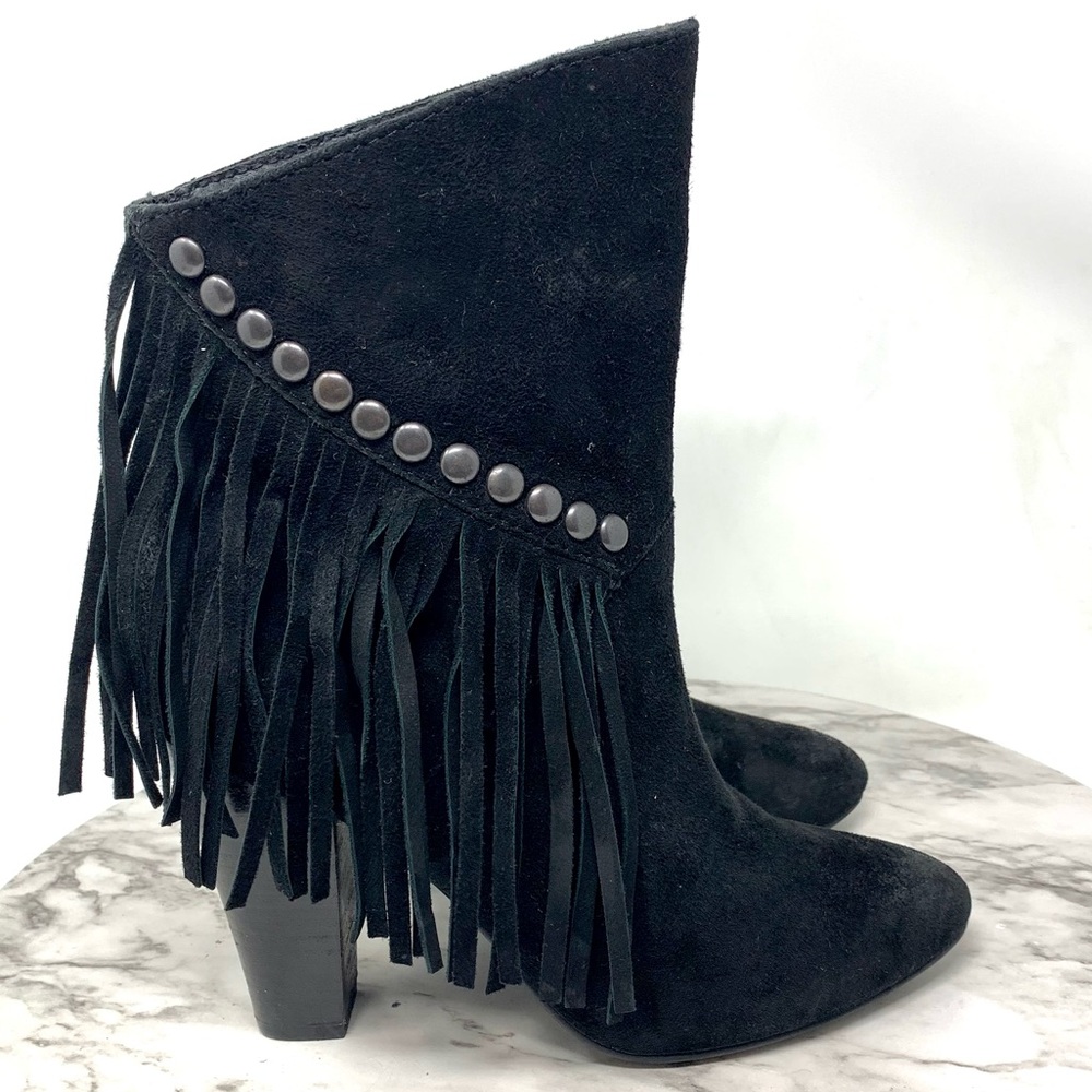 Steve Madden Tootles Fringe Stud Heeled Suede Booties 6 Western Moto Bohemian - Picture 15 of 15